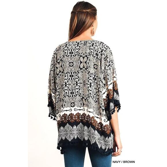 Umgee Top Size XL Tribal Drape Cardigan Western Fairy Fringe Shawl Womens Duster - Picture 3 of 4